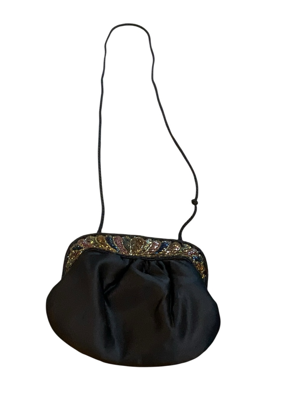 Source Unknown Women Black Evening Clutch with Multicolor Beaded Trim